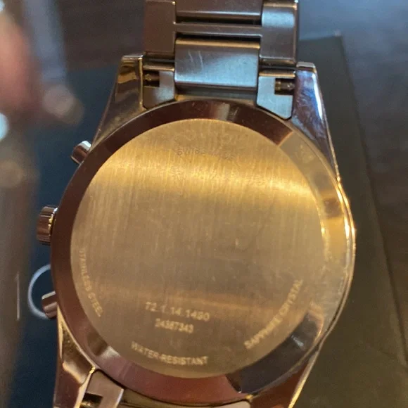 Mens Movado Watch, silver band black face. - Picture 4 of 10